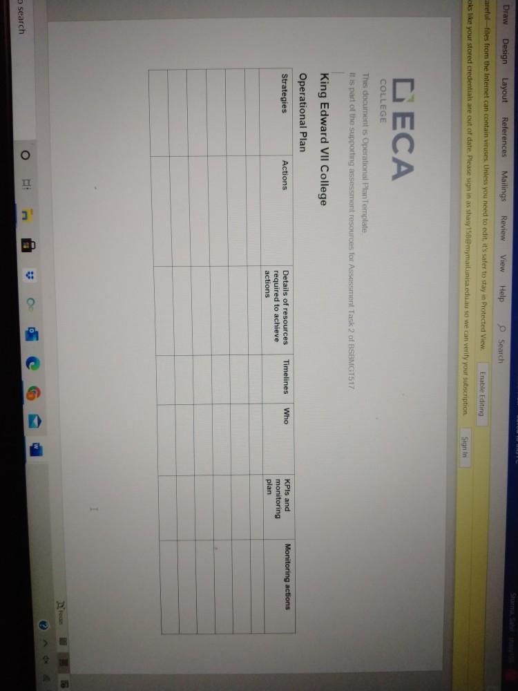 i want to operational plan draft for a college