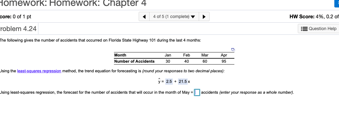 Homework: Homework: Chapter 4 core: 0 of 1 pt 4