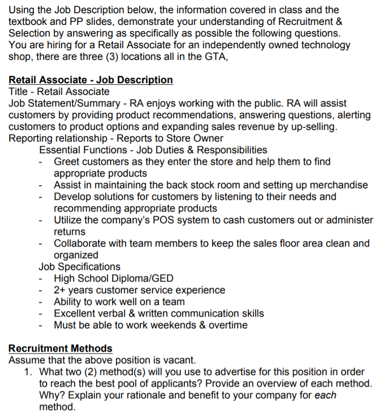 Using the Job Description below, the information