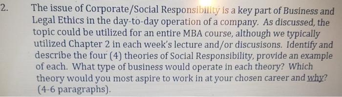 2. The issue of Corporate/Social Responsibility