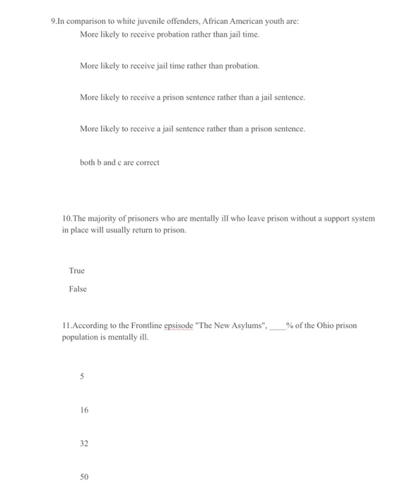 9.In comparison to white juvenile offenders,