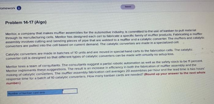 Seved Homework Problem 14-17 (Algo) Meritor, a
