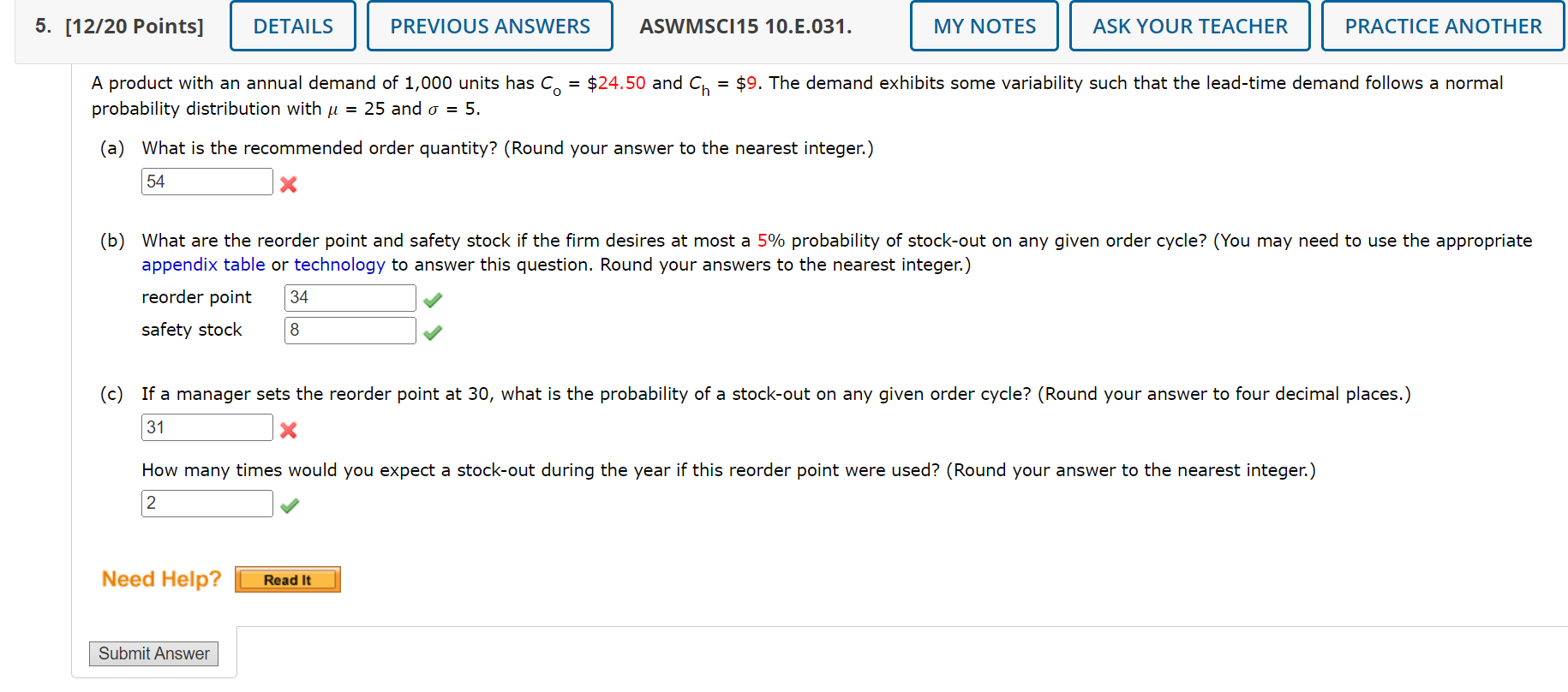 A product with an annual demand of 1,000 units