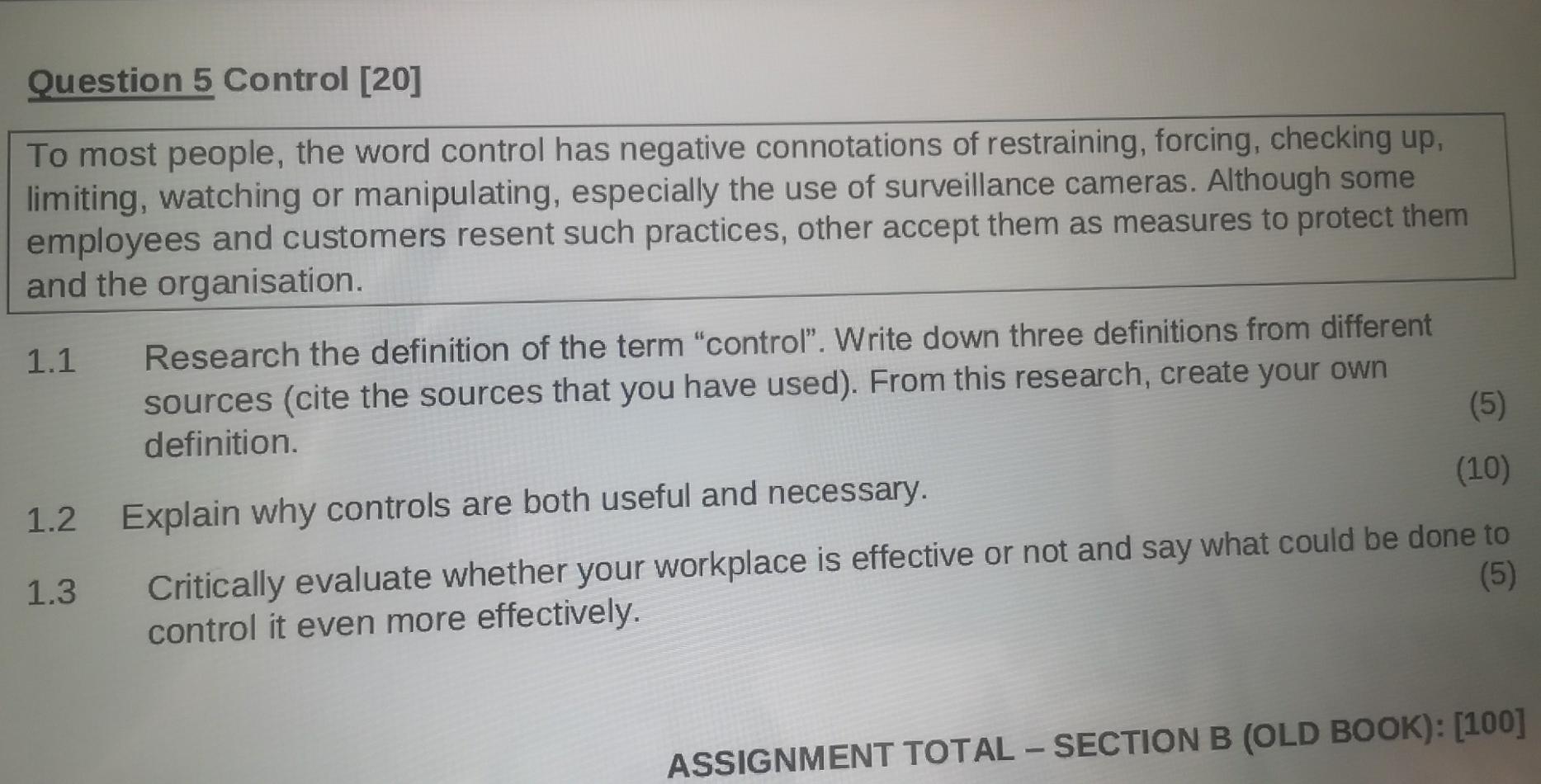 SUBJECT: BUSINESS MANAGEMENT II SECTION B (Old