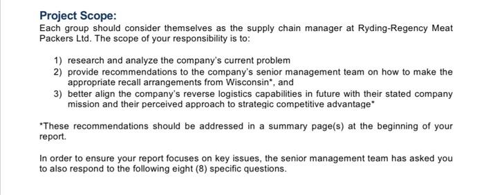 Project Scope: Each group should consider