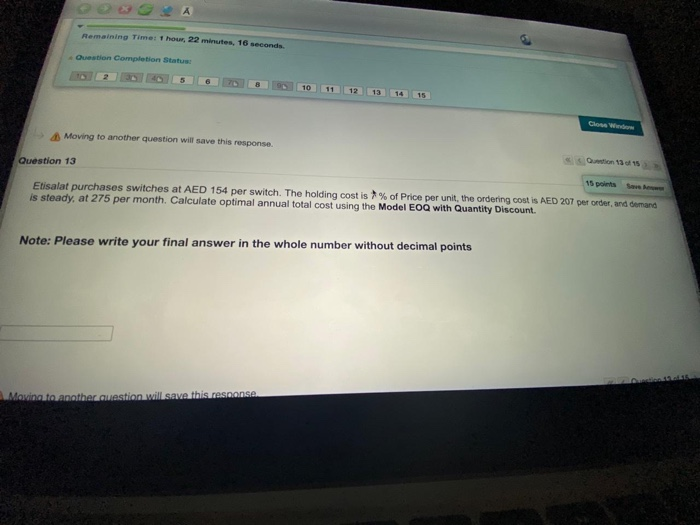 Remaining Time: 1 hour, 22 minutes, 16 second