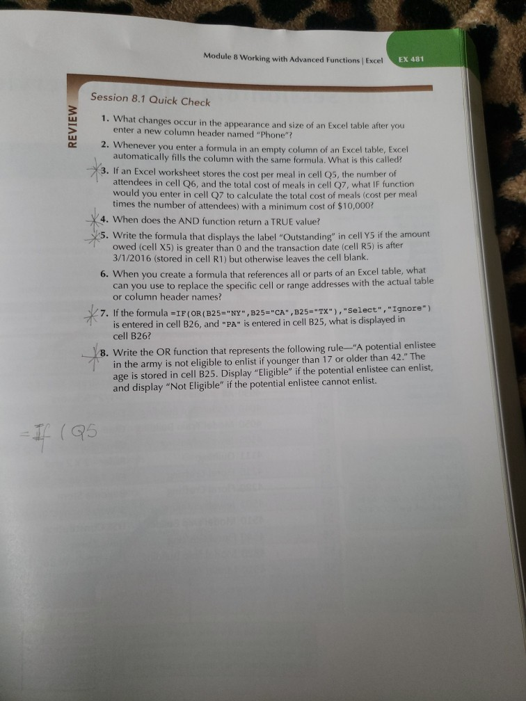 Module 8 Working with Advanced Functions Excel EX