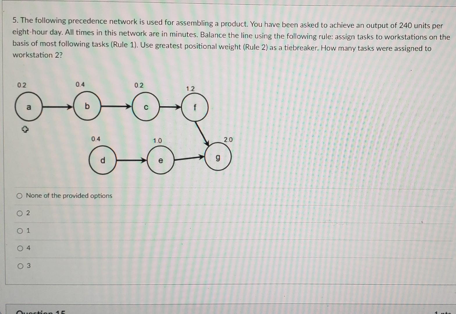 5. The following precedence network is used for