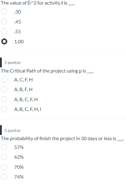 Based on the following table, and using the PERT