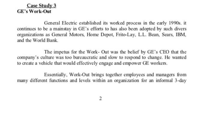 Case Study 3 GE's Work-Out General Electric