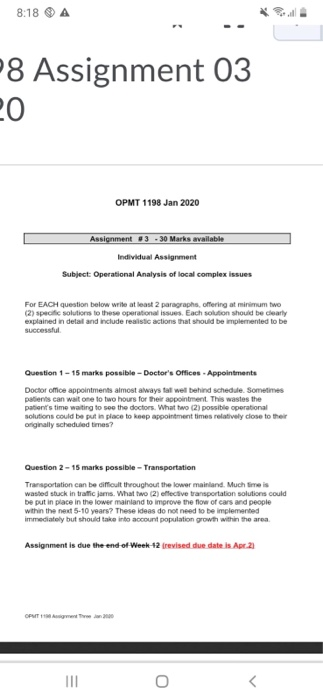 8:18 A 8 Assignment 03 OPMT 1198 Jan 2020