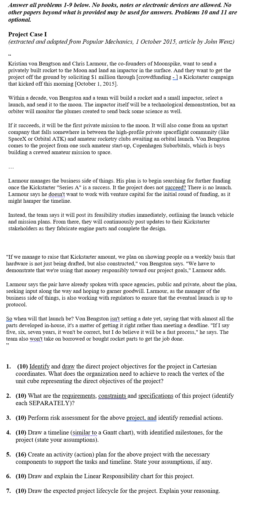 Answer all problems 1-9 below. No books, notes or