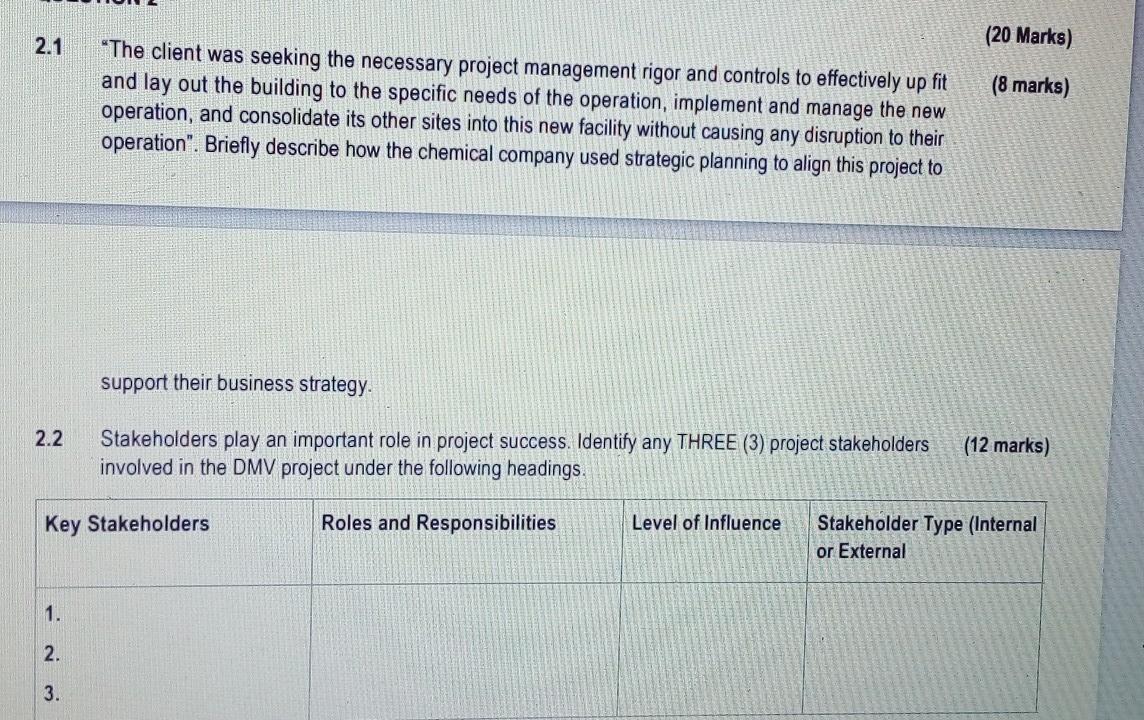 2.1 (20 Marks) The client was seeking the