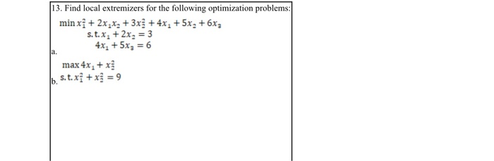 optimization theory 13. Find local extremizers