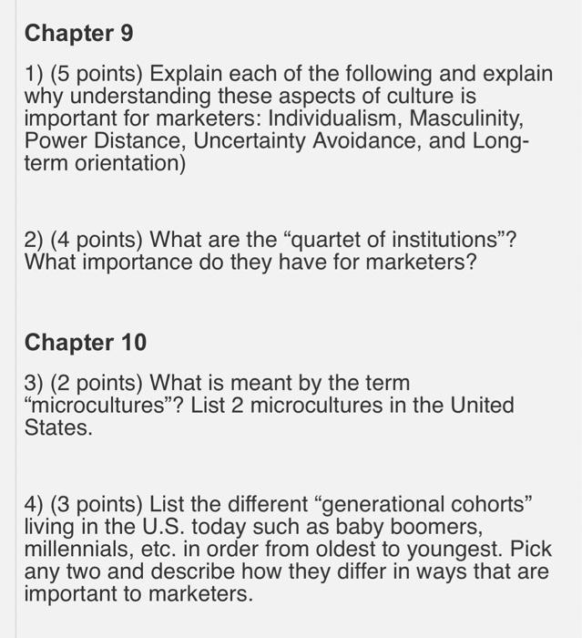 Chapter 9 1) (5 points) Explain each of the