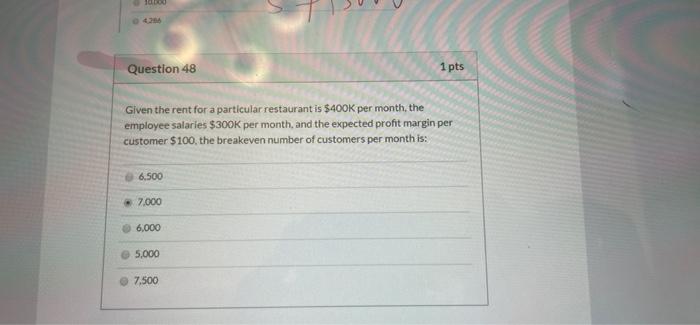 1000 Question 48 1 pts Given the rent for a