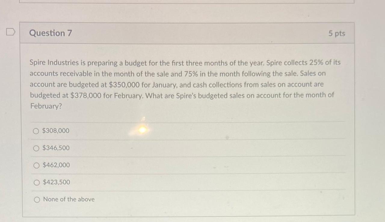 Spire Industries is preparing a budget for the