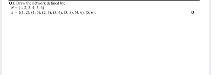 Q1. Draw the network defined by: N = {1, 2, 3, 4,