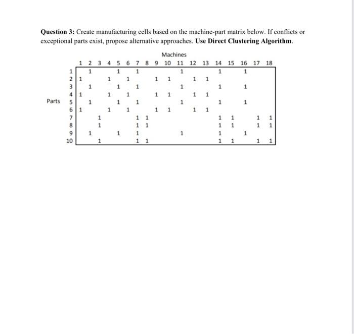 Question 3: Create manufacturing cells based on