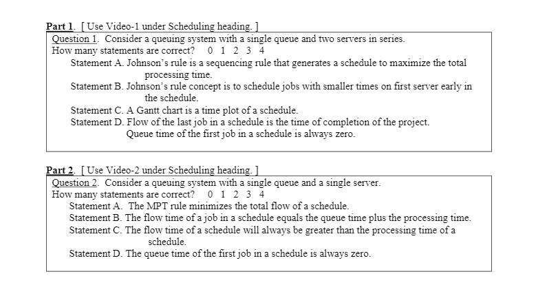 Part 1. (Use Video-1 under Scheduling heading. ]