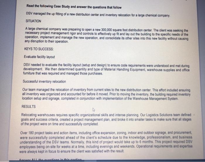 Read the following Case Study and answer the