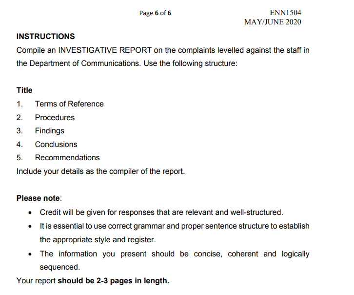 QUESTION 4: INVESTIGATIVE REPORT (THIS QUESTION