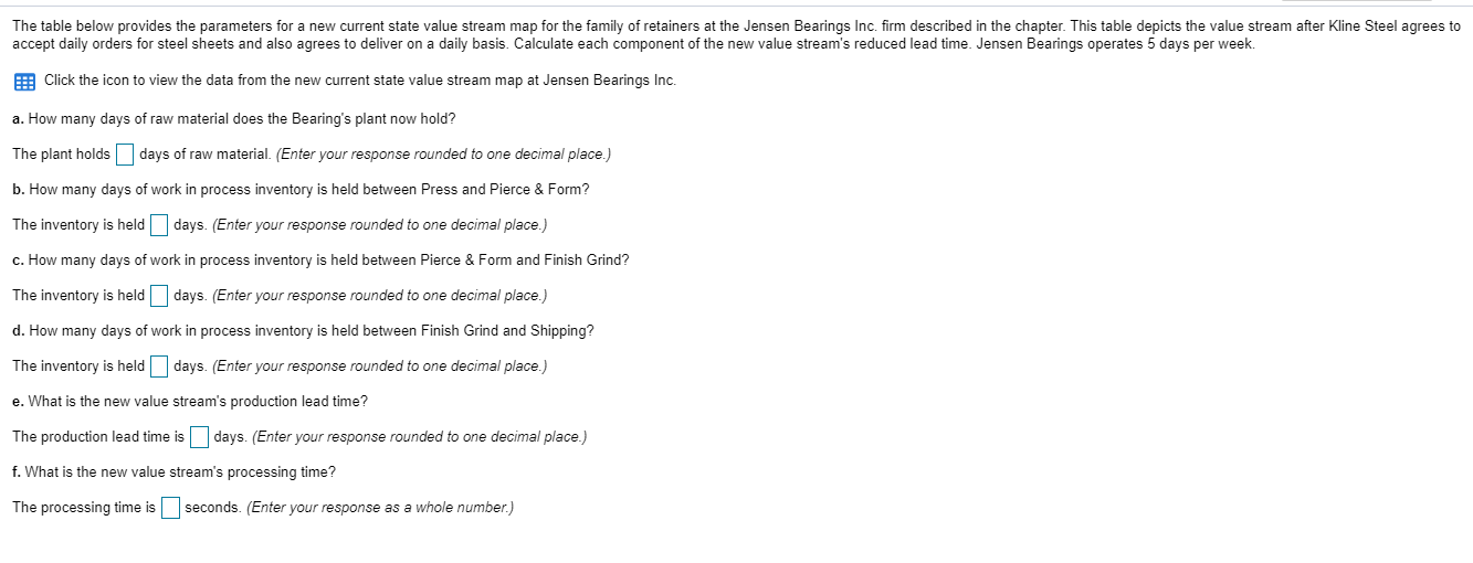 The table below provides the parameters for a new