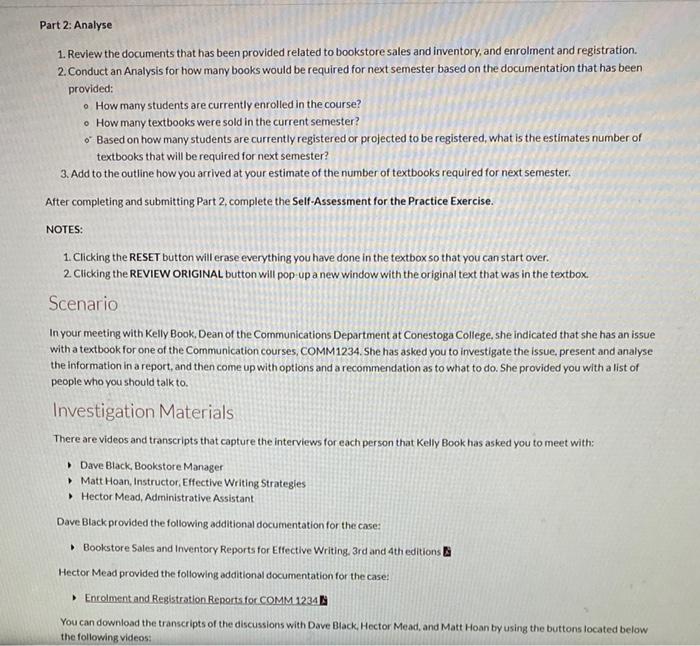 Part 2: Analyse 1. Review the documents that has