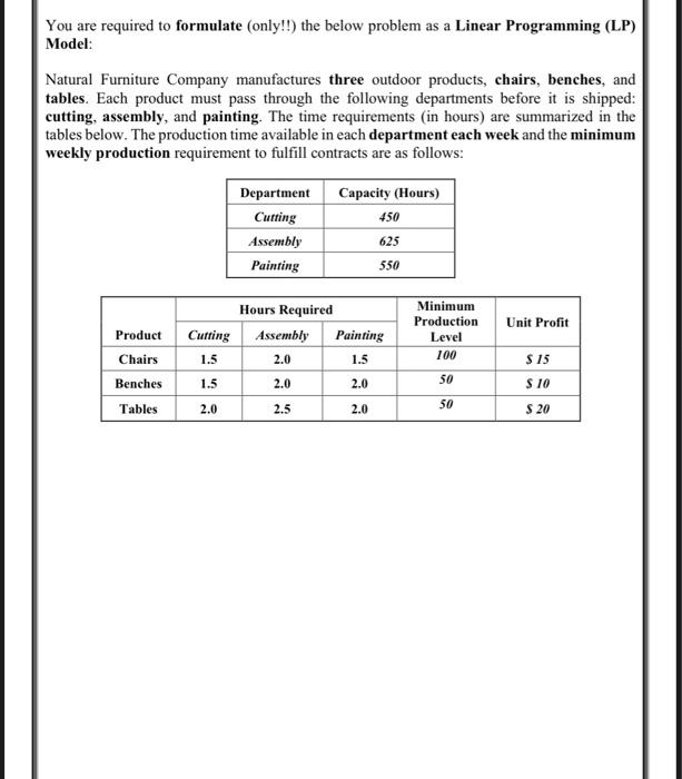 You are required to formulate (only!!) the below
