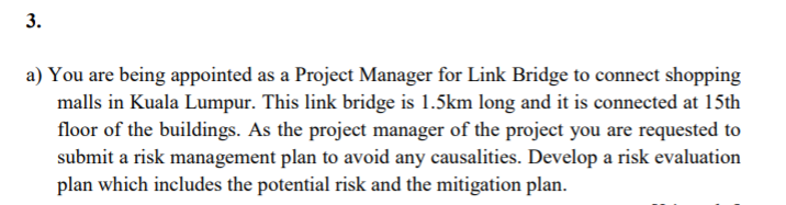 3. a) You are being appointed as a Project
