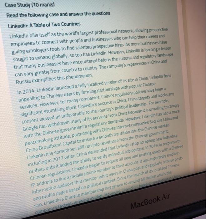 Q3 Case Study (10 marks) Read the following case