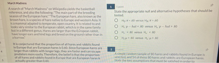 1 1 State the appropriate null and alternative