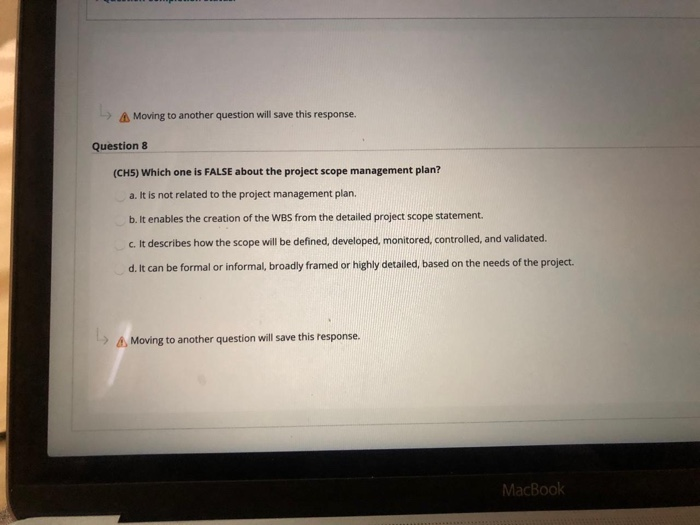 Moving to another question will save this