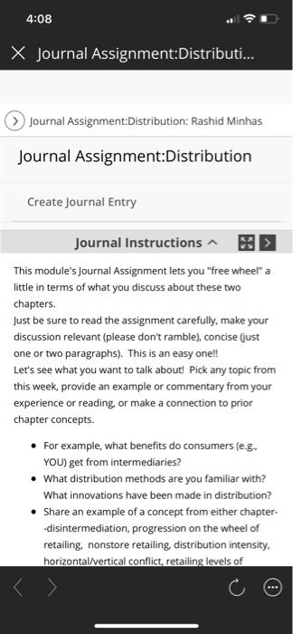 4:08 X Journal Assignment:Distributi... Journal