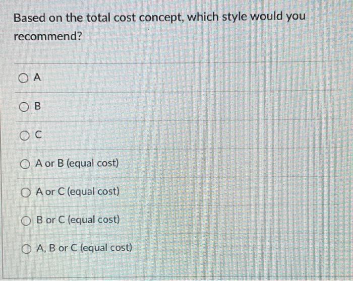 8. Based on the total cost concept, which style