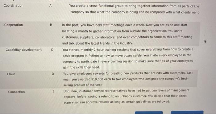 Coordination A You create a cross-functional