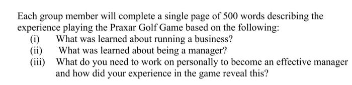 Each group member will complete a single page of