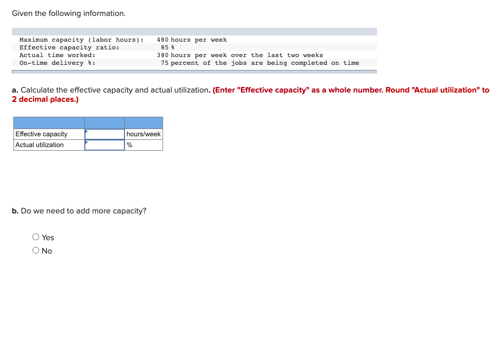 Given the following information. Maximum capacity