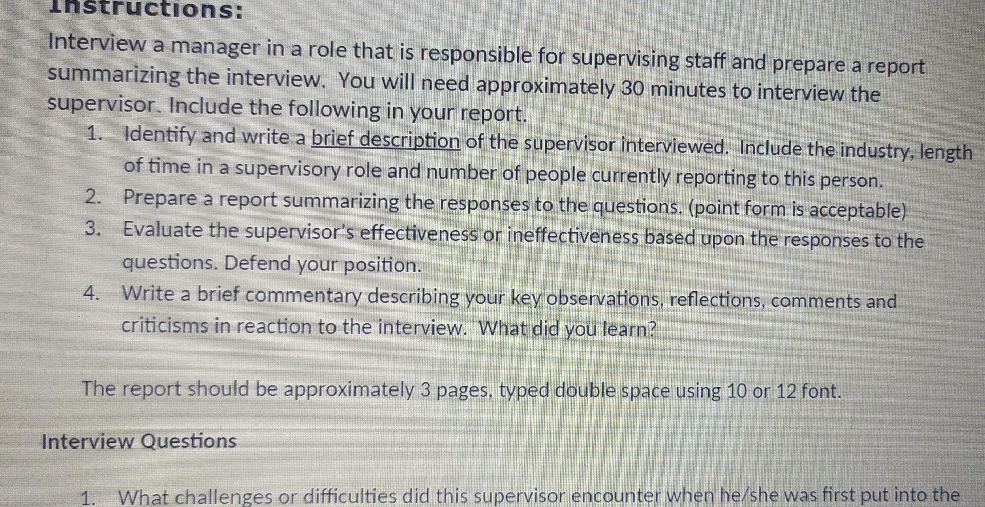structions: Interview a manager in a role that is