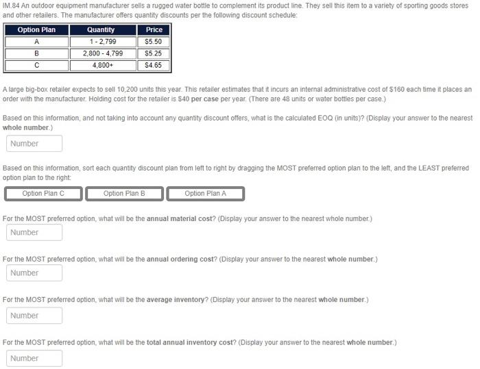 IM.84 An outdoor equipment manufacturer sells a