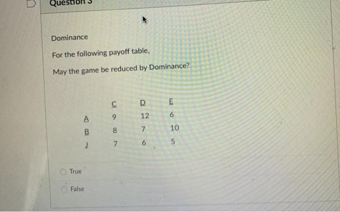 Que Dominance For the following payoff table, May