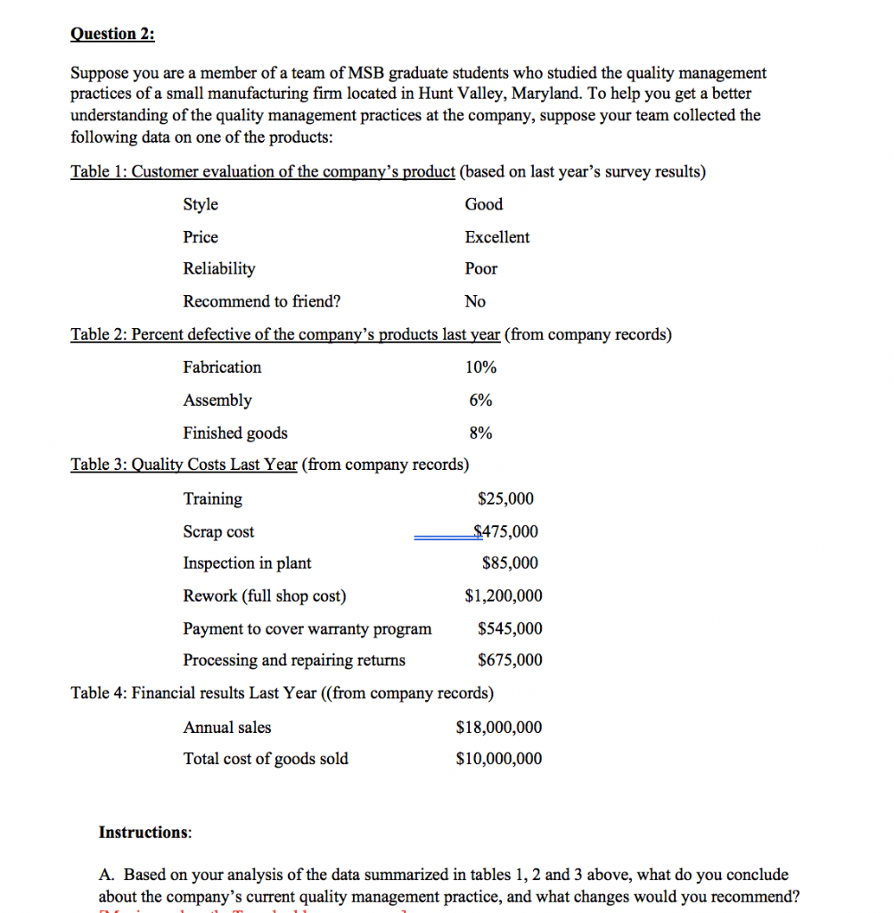 Question 2: Suppose you are a member of a team of