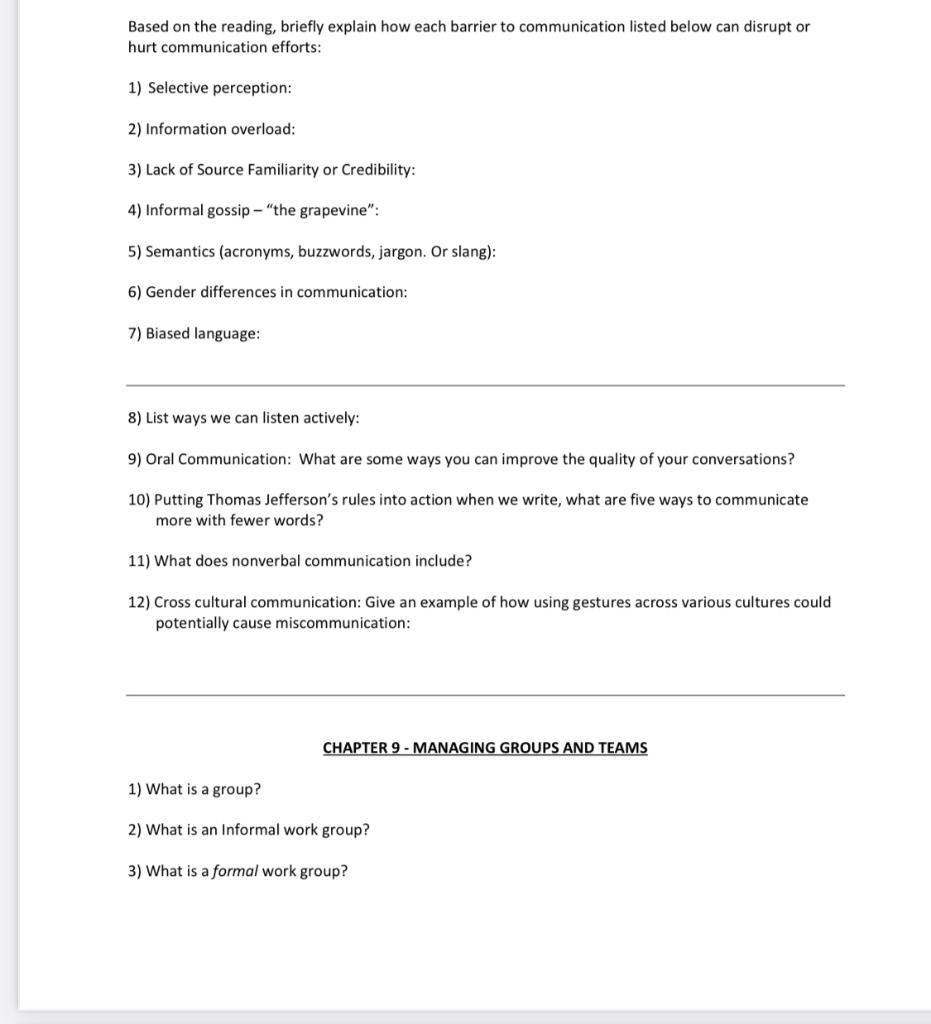 Based on the reading, briefly explain how each