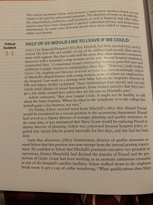 The critical incidents below each present a