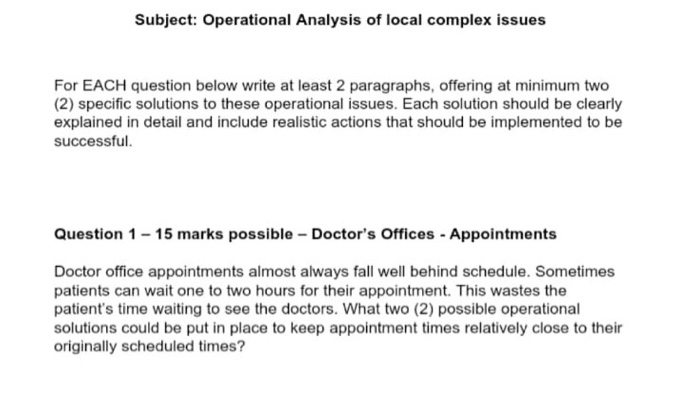 Subject: Operational Analysis of local complex