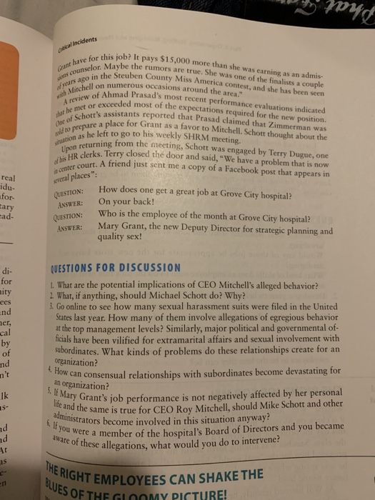 The critical incidents below each present a