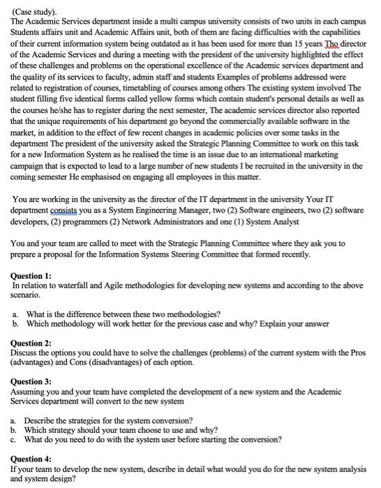 (Case study). The Academic Services department