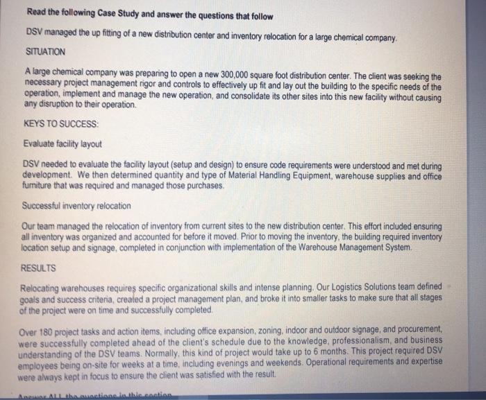 Read the following Case Study and answer the