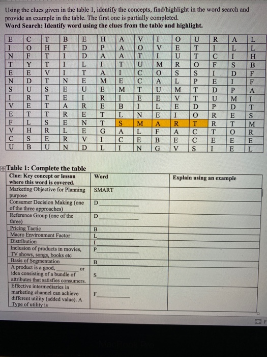 I I I - I Using the clues given in the table 1,