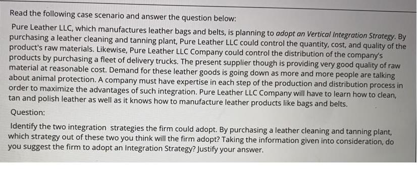 Read the following case scenario and answer the